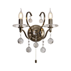IL32122  Zinta Crystal Switched Wall Lamp 2 Light Antique Brass
